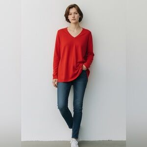 Chico's Bold Red Long Sleeve V-Neck Top